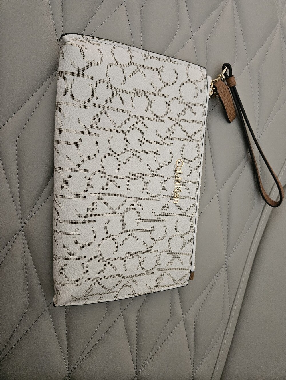 Calvin Klein White Logo Wristlet Clutch